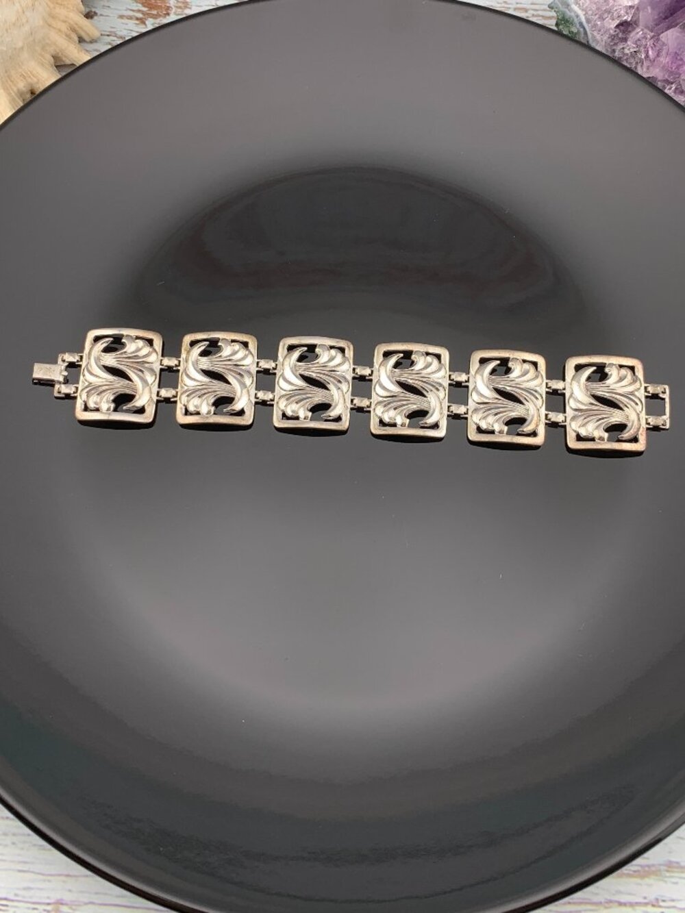 W.E. Richards Repousse Openwork Panel Sterling Silver Wave Vtg Bracelet J217 - Picture 4 of 8